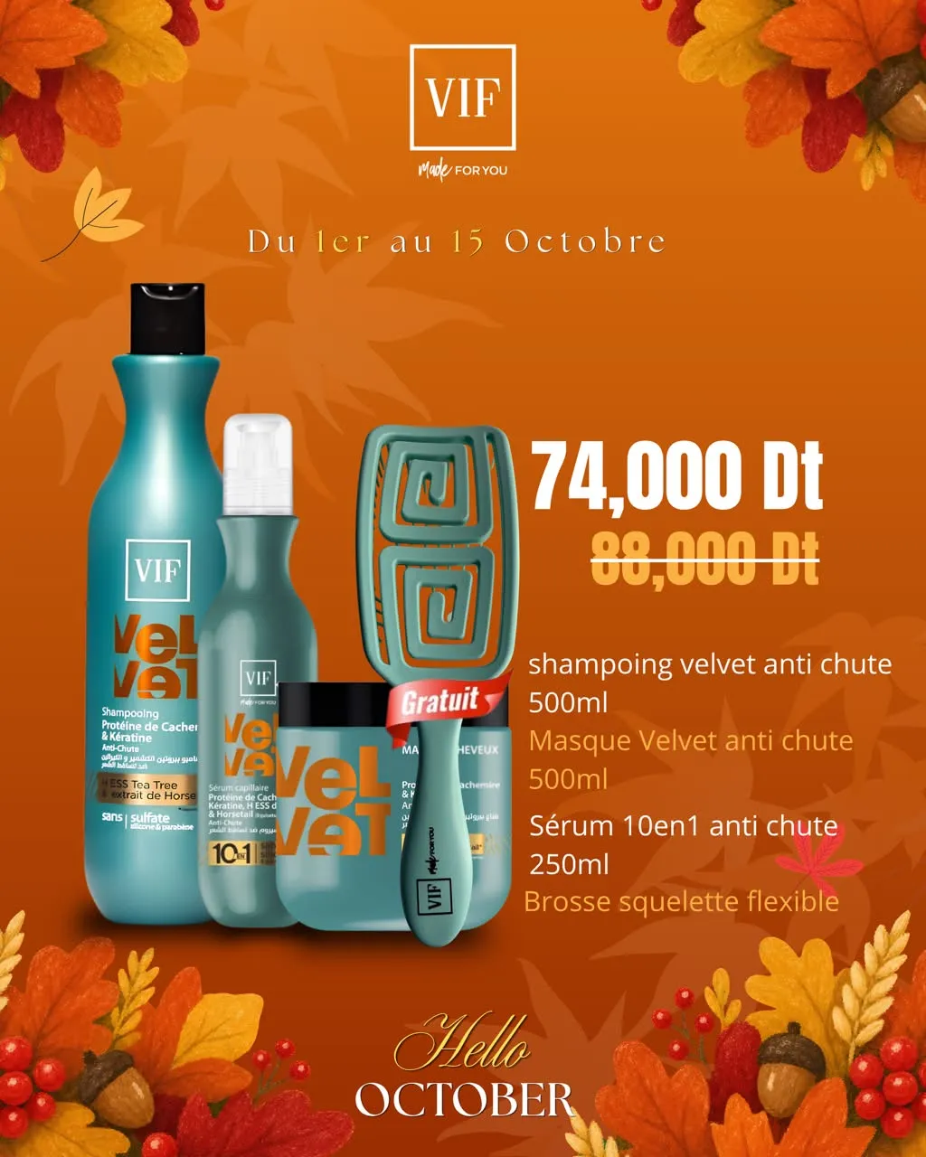 Pack Serum 10en1 Velvet Anti Chute 250ml - Shampooing Velvet Anti Chute 500ml - Brosse Squelette Flexible Vert Bleu - Masque Velvet Anti Chute 500ml
