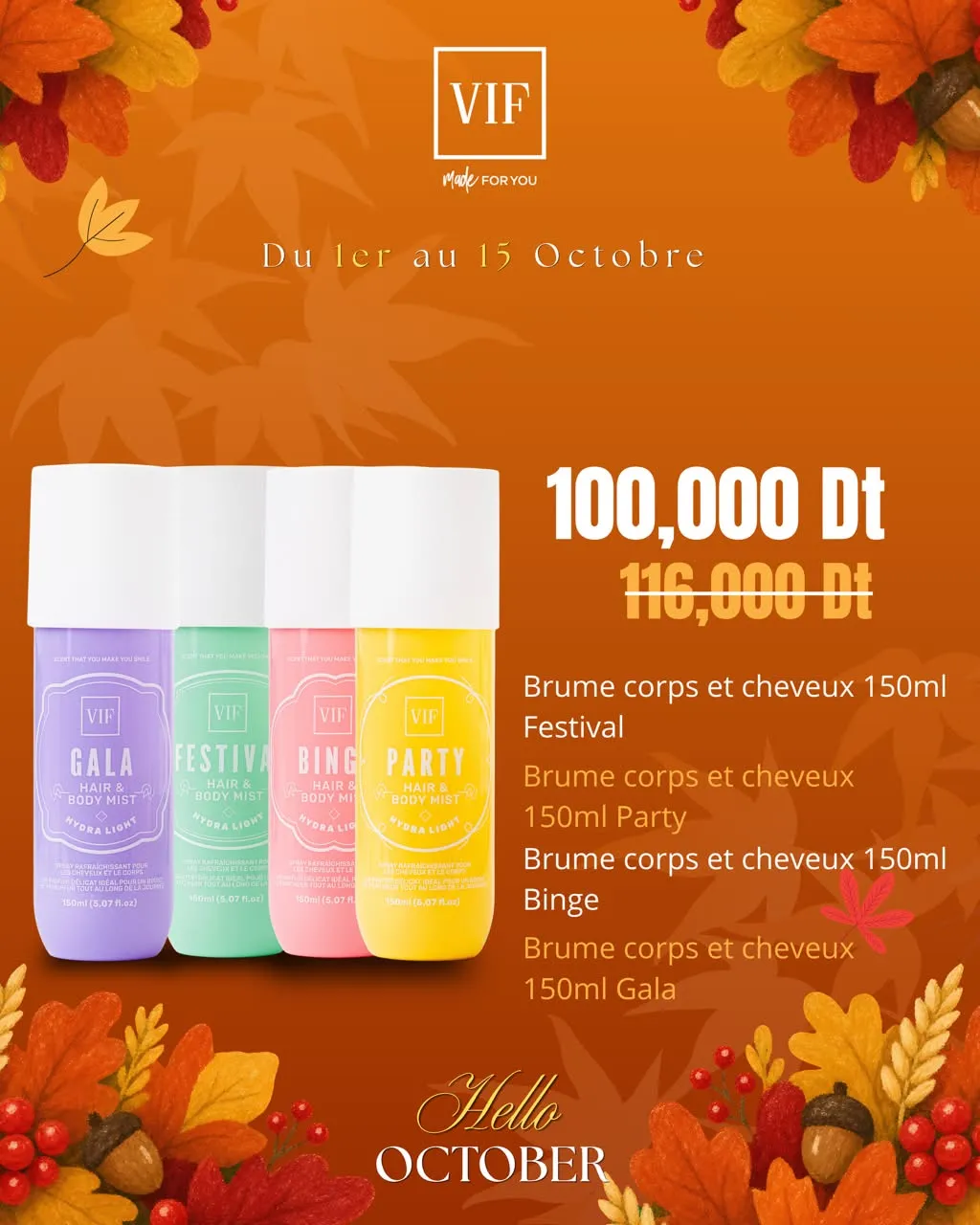 Pack Brume de corps et cheveux Festival 150ml - Gala 150 ml - Party 150 ml - Binge 150 ml